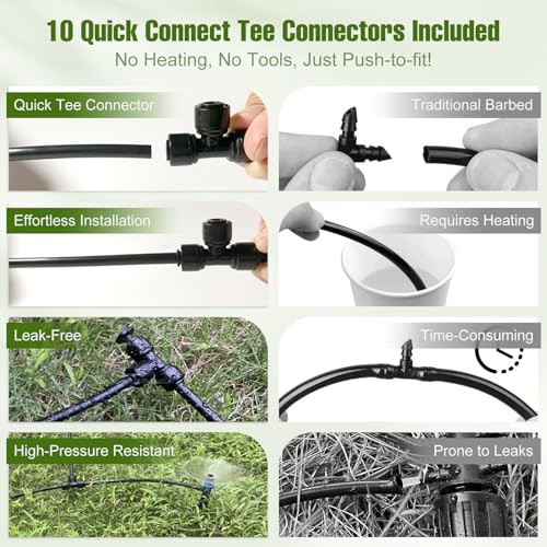 100FT 1 4 Inch Drip Irrigation Tubing with 10 Pack Push