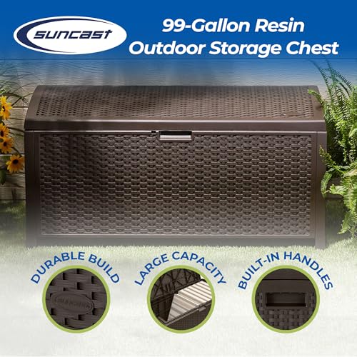 99 Gallon Plastic Wicker Deck Box Container Storage for Garden (2 Count)